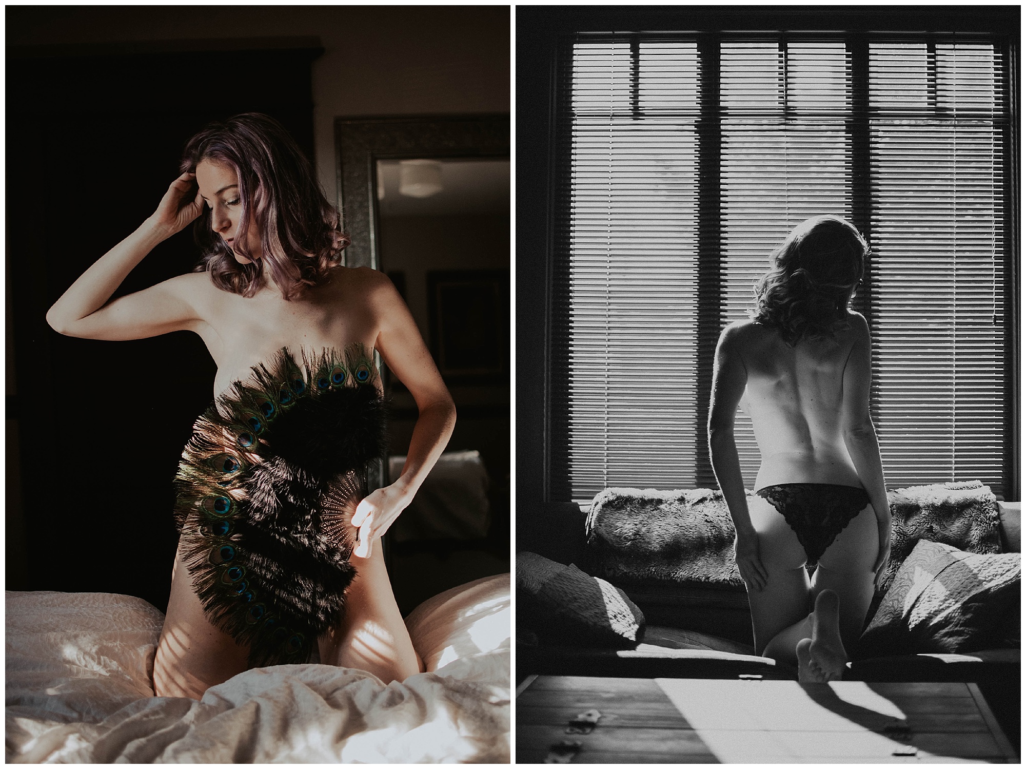 boudoir, boudoir-photographer, boudoir-photography, boudoir-photos, boudoir-session, boudoir-photoshoot, home-boudoir, wallingford-seattle, outdoor-boudoir, backyard-boudoir, bedroom-boudoir, boudoir-inspiration, purple-hair, peacock-feathers, 
