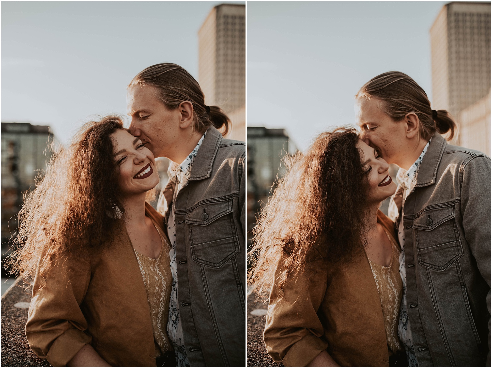 engaged, engagement-photography, engagement-photos, downtown-seattle, seattle-engagement- seattle-wedding-photographer, parking-garage, rooftop-photos, engagement-inspo, sunset-session,