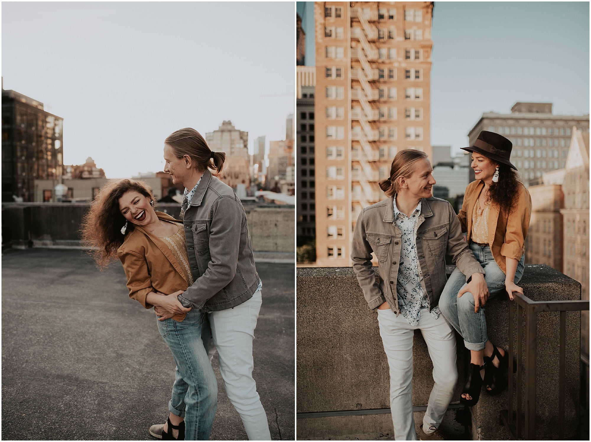 engaged, engagement-photography, engagement-photos, downtown-seattle, seattle-engagement- seattle-wedding-photographer, parking-garage, rooftop-photos, engagement-inspo, sunset-session,