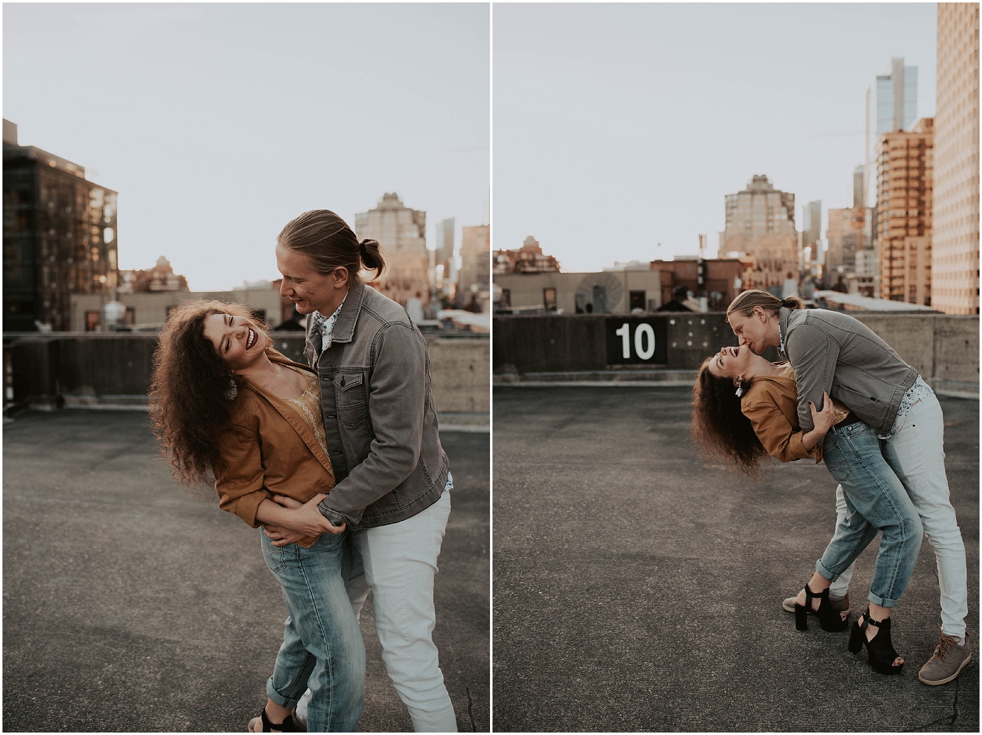engaged, engagement-photography, engagement-photos, downtown-seattle, seattle-engagement- seattle-wedding-photographer, parking-garage, rooftop-photos, engagement-inspo, sunset-session,