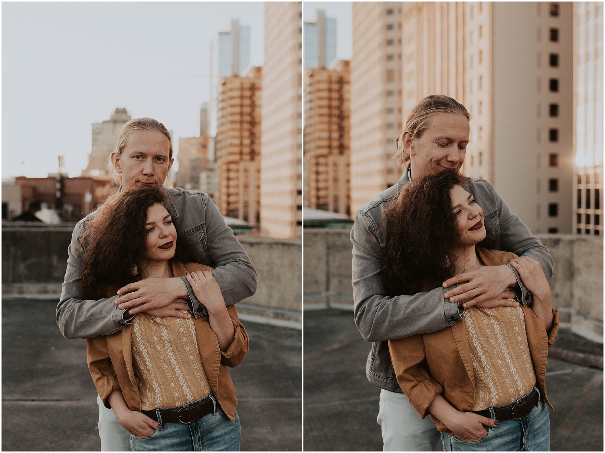 engaged, engagement-photography, engagement-photos, downtown-seattle, seattle-engagement- seattle-wedding-photographer, parking-garage, rooftop-photos, engagement-inspo, sunset-session,
