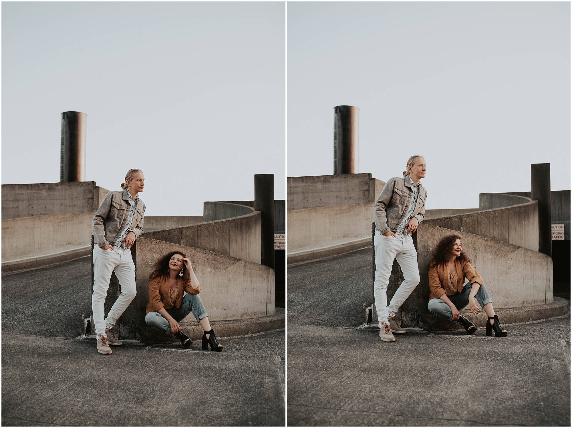 engaged, engagement-photography, engagement-photos, downtown-seattle, seattle-engagement- seattle-wedding-photographer, parking-garage, rooftop-photos, engagement-inspo, sunset-session,