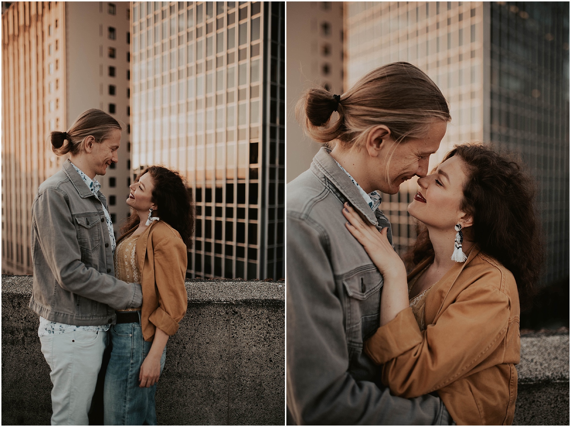 engaged, engagement-photography, engagement-photos, downtown-seattle, seattle-engagement- seattle-wedding-photographer, parking-garage, rooftop-photos, engagement-inspo, sunset-session,