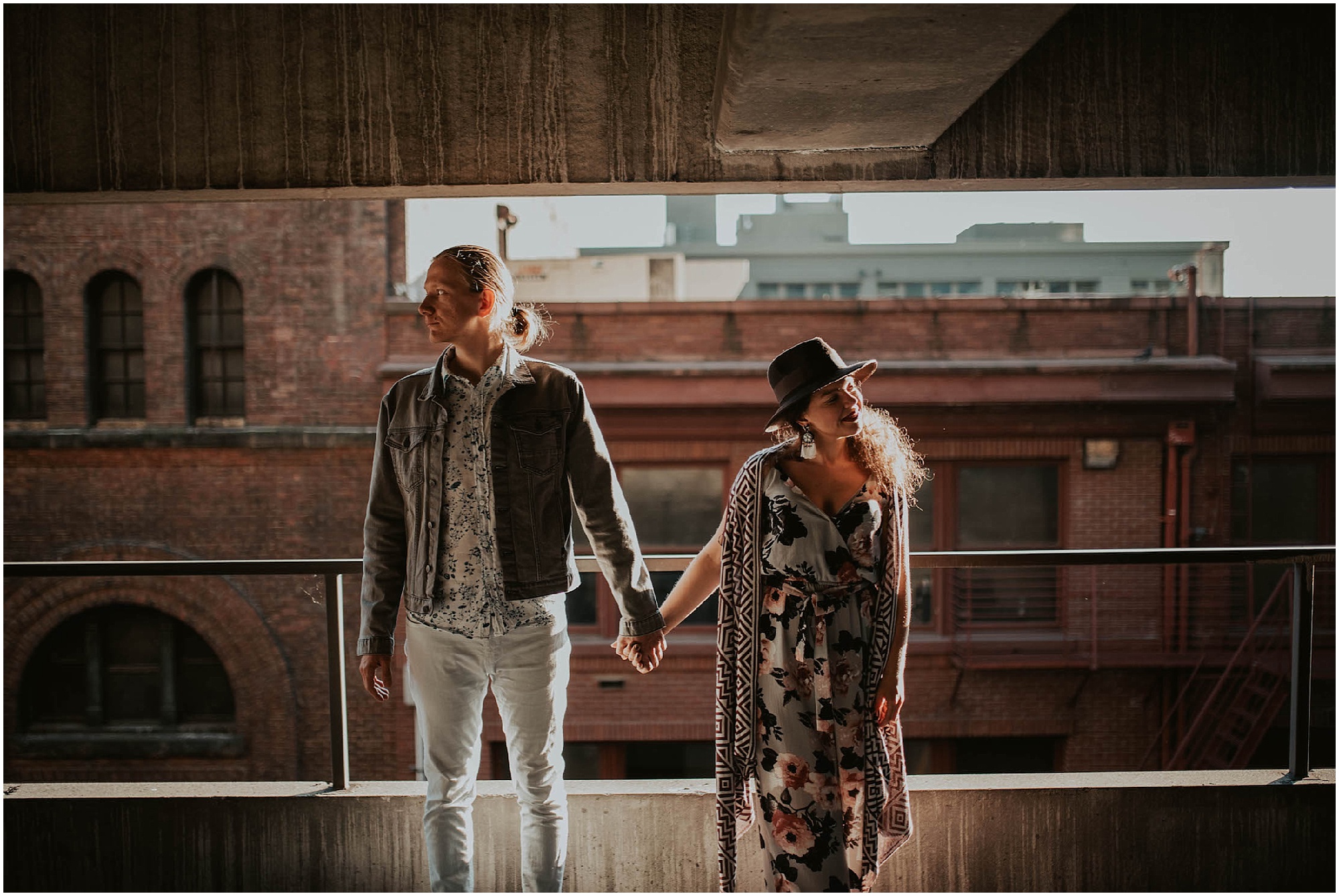 engaged, engagement-photography, engagement-photos, downtown-seattle, seattle-engagement- seattle-wedding-photographer, parking-garage, rooftop-photos, engagement-inspo, sunset-session,