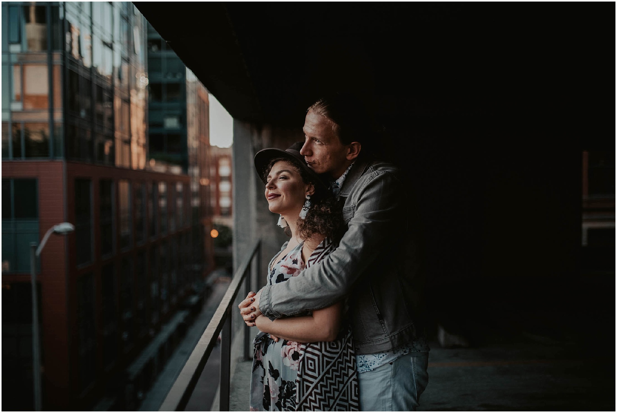 engaged, engagement-photography, engagement-photos, downtown-seattle, seattle-engagement- seattle-wedding-photographer, parking-garage, rooftop-photos, engagement-inspo, sunset-session,