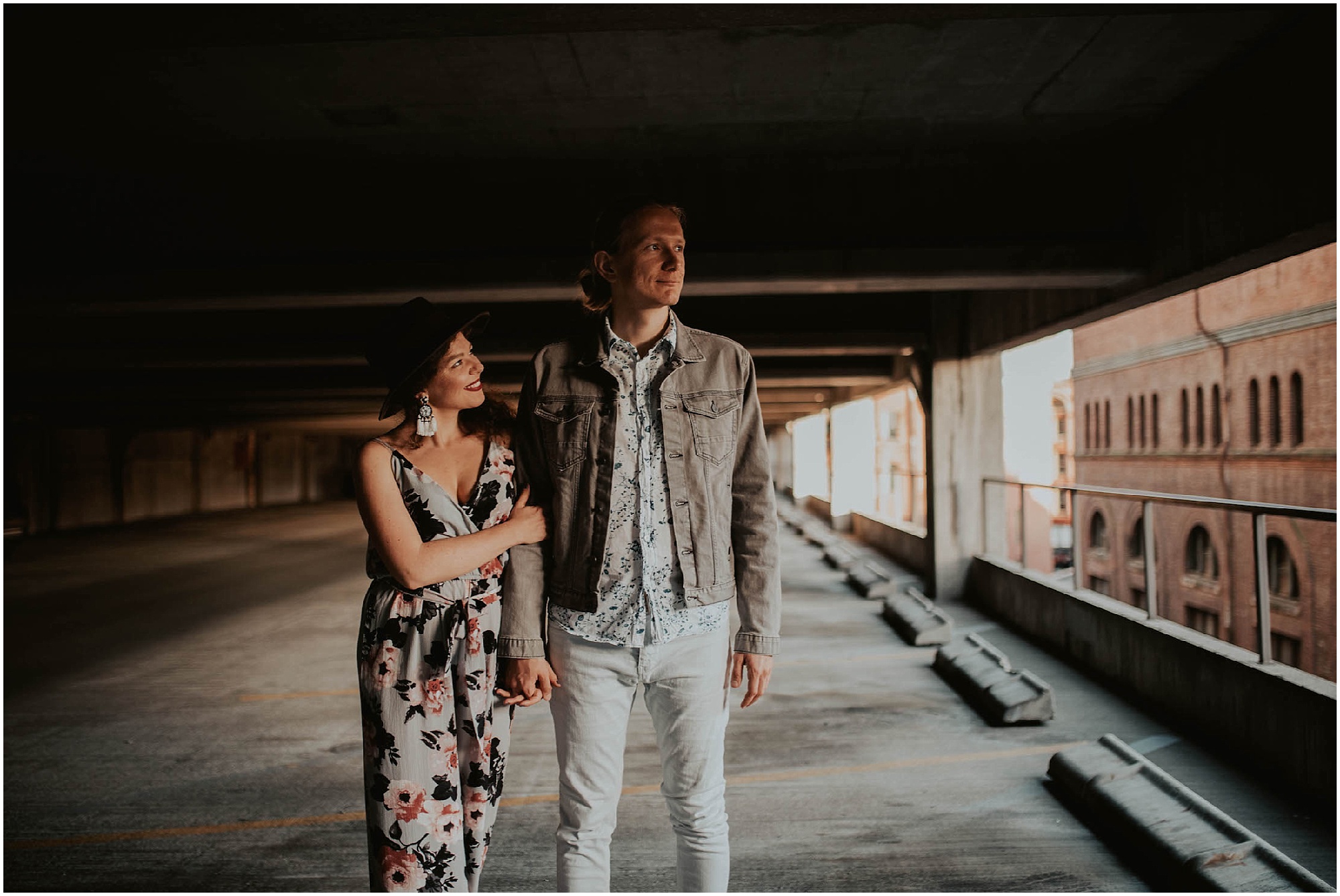 engaged, engagement-photography, engagement-photos, downtown-seattle, seattle-engagement- seattle-wedding-photographer, parking-garage, rooftop-photos, engagement-inspo, sunset-session,
