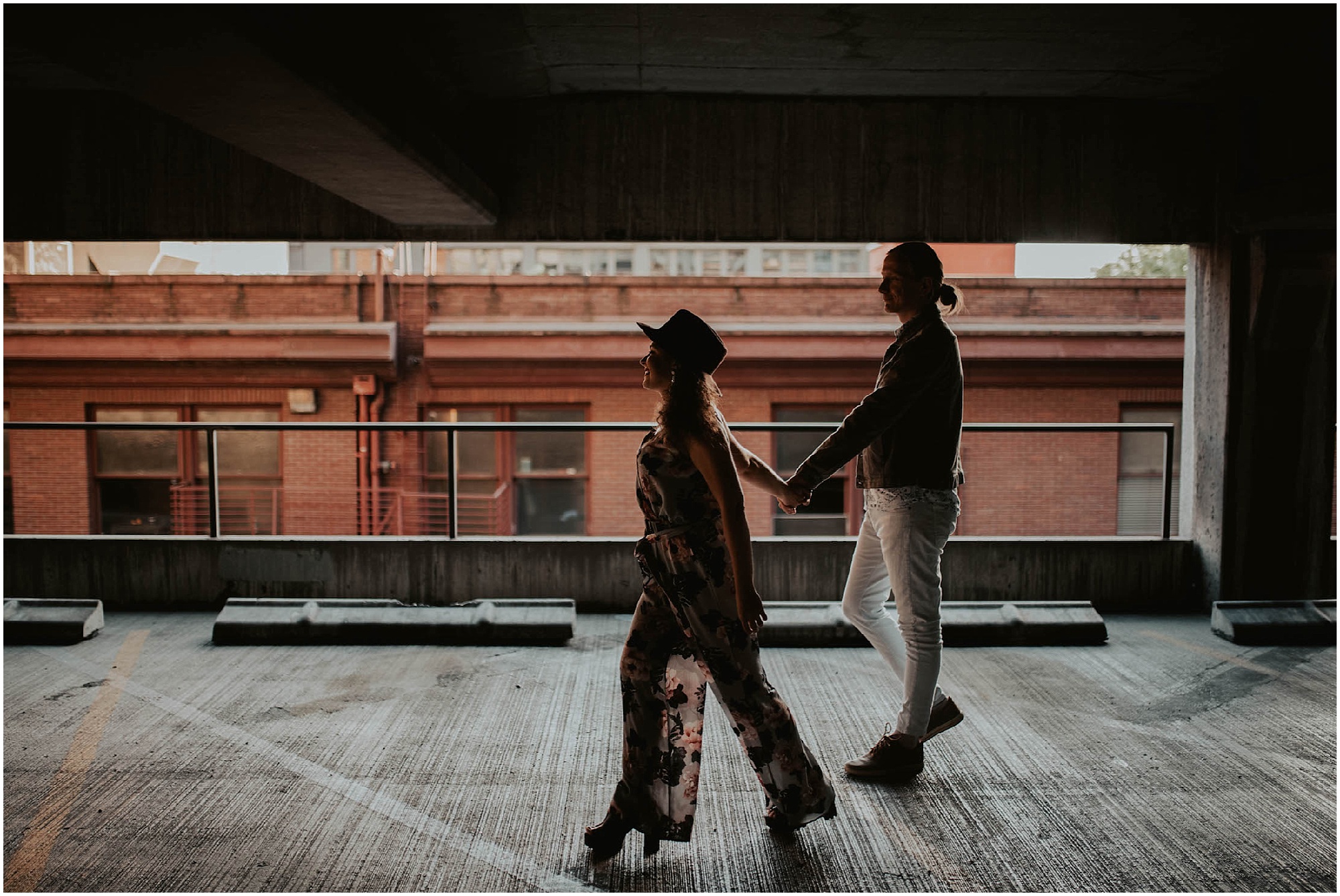engaged, engagement-photography, engagement-photos, downtown-seattle, seattle-engagement- seattle-wedding-photographer, parking-garage, rooftop-photos, engagement-inspo, sunset-session,