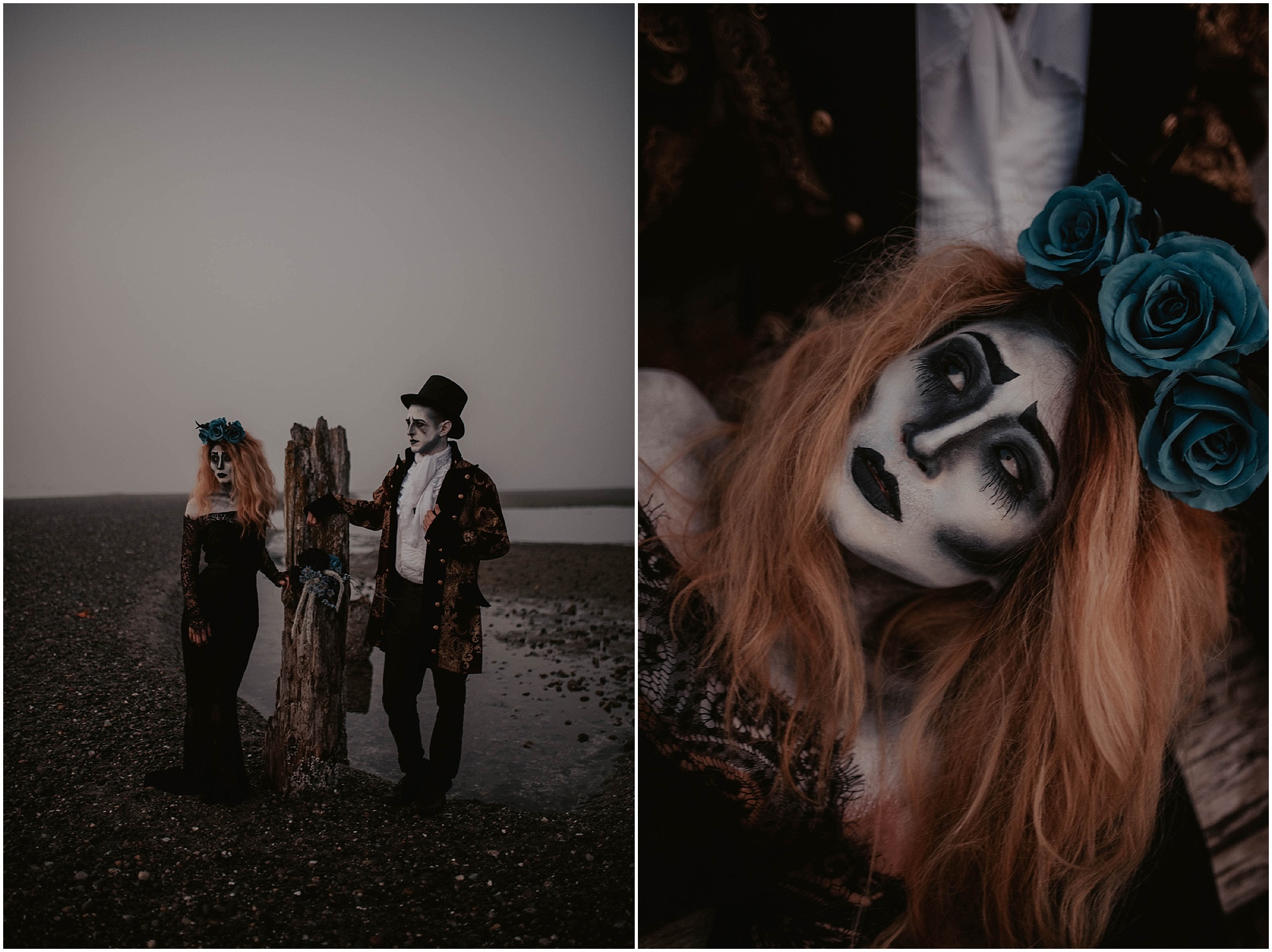 Happy-Halloween, Corpse, Corpse-Bride-Groom, Bride-and-Groom, Face-Paint, Halloween-Photos, Halloween-Lovers, Halloween-photoshoot, Styled-Shoot, Creative-Shoot, Face-Makeup, Dead-Couple, Corpse-Bride, Corpse-Couple, Seattle-Photographer, 