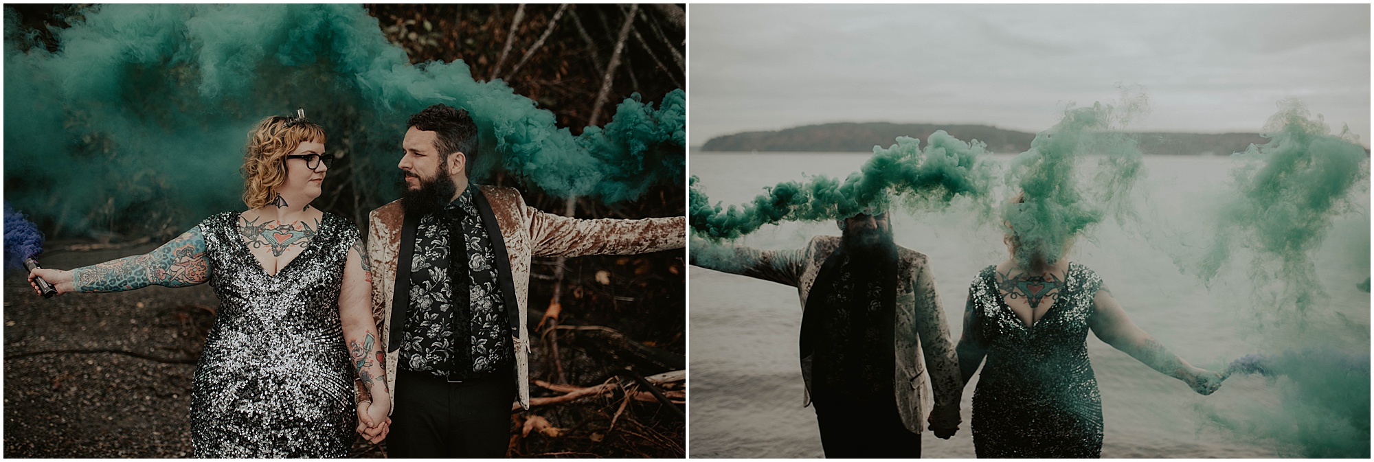 Styled-shoot, Styled-wedding, Point-Defiance-Park, Engaged, Engagement-photos, Styled-Engagement-Session, Engagement-Photographer, Seattle-Wedding-Photographer, Smoke-bomb-photos, Seattle-Intimate-Wedding, Seattle-Wedding, smoke-bomb, Wedding-Photos, Seattle-Wedding-Photos, Rock-and-stone-weddings, outdoor-seattle-Wedding, Forest-Wedding, Tatted-Couple, Sequin-Dress,