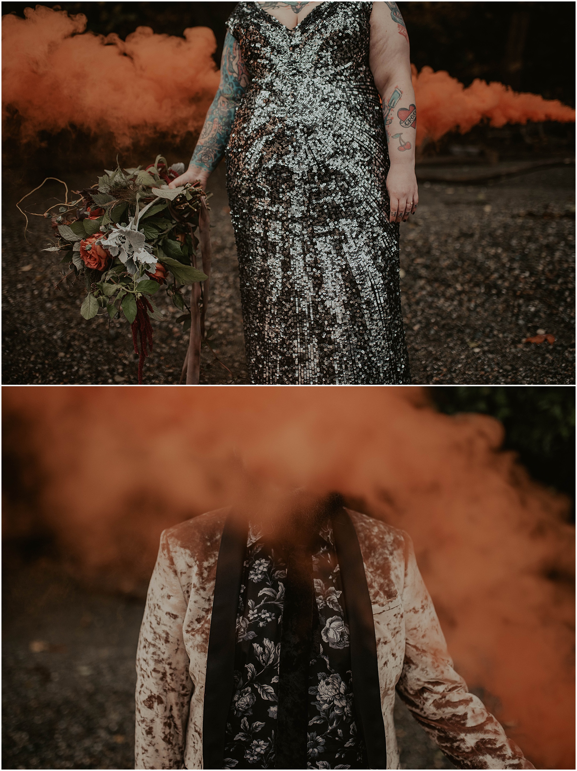 Styled-shoot, Styled-wedding, Point-Defiance-Park, Engaged, Engagement-photos, Styled-Engagement-Session, Engagement-Photographer, Seattle-Wedding-Photographer, Smoke-bomb-photos, Seattle-Intimate-Wedding, Seattle-Wedding, smoke-bomb, Wedding-Photos, Seattle-Wedding-Photos, Rock-and-stone-weddings, outdoor-seattle-Wedding, Forest-Wedding, Tatted-Couple, Sequin-Dress,