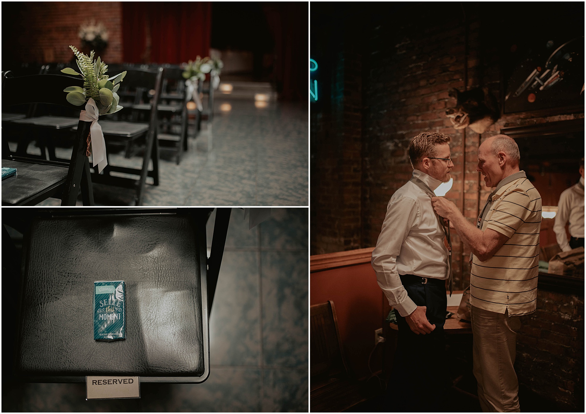 groom getting ready with father