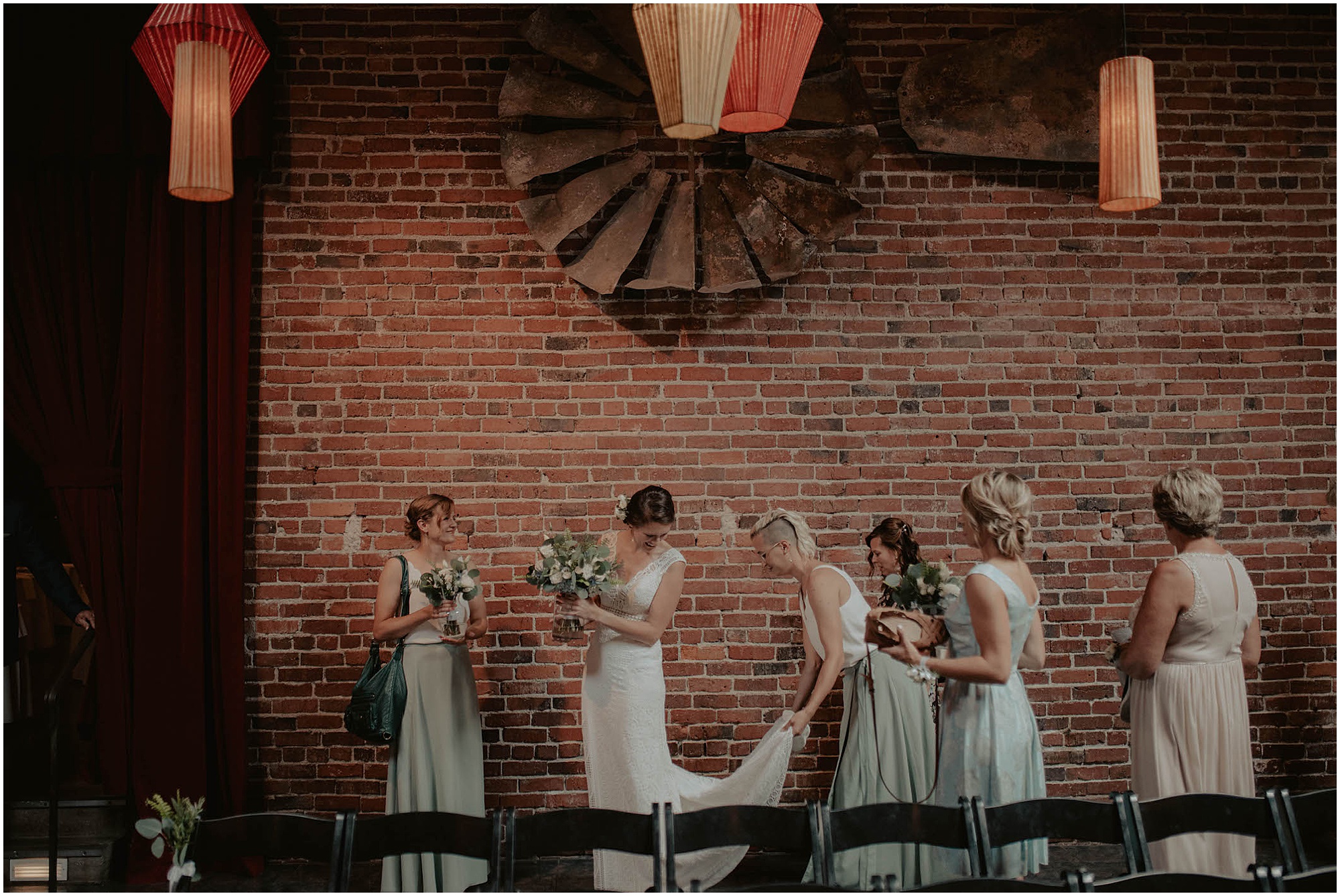 bride and bridesmaids on wedding day