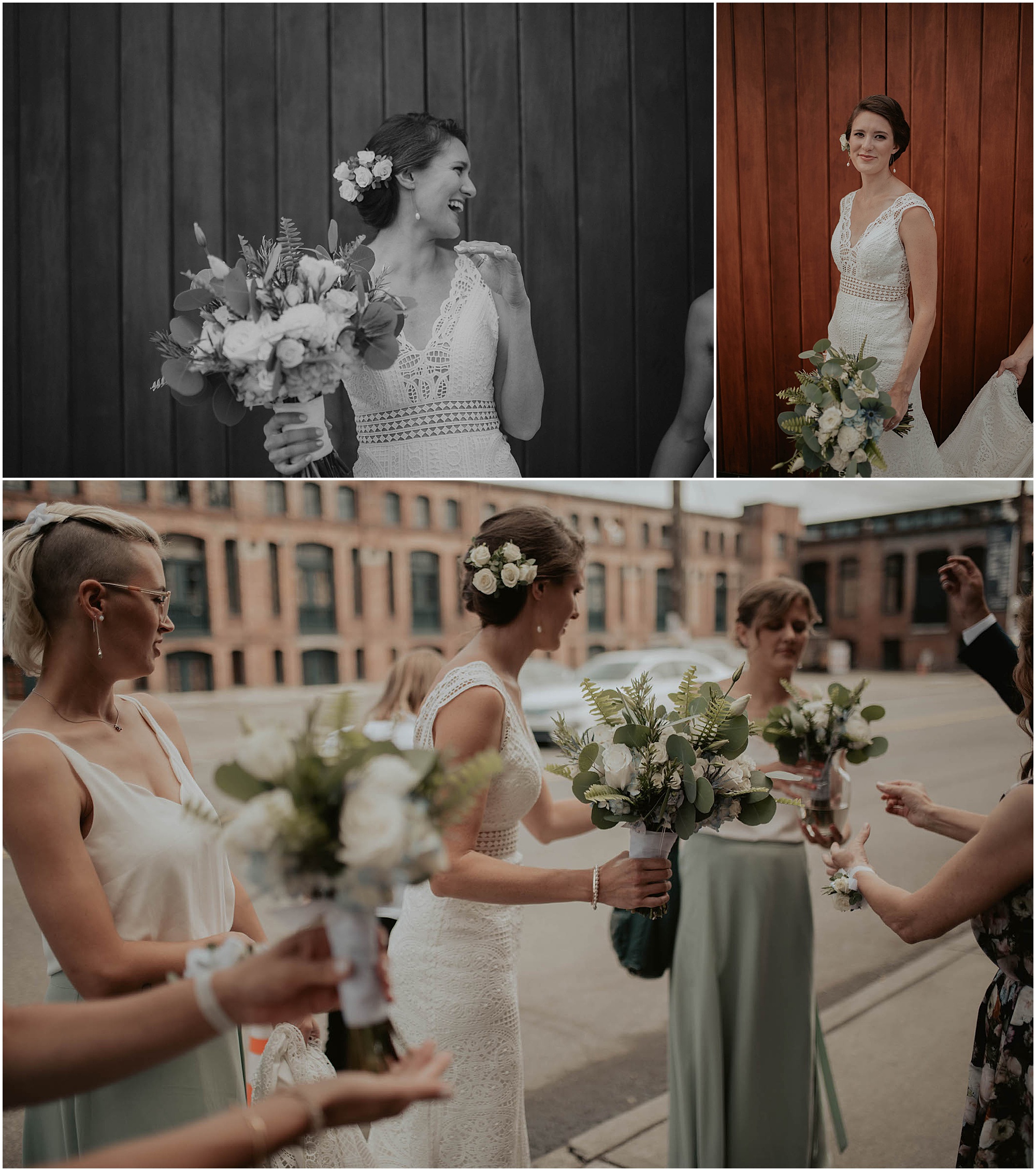 bride and bridesmaid with bouquets 