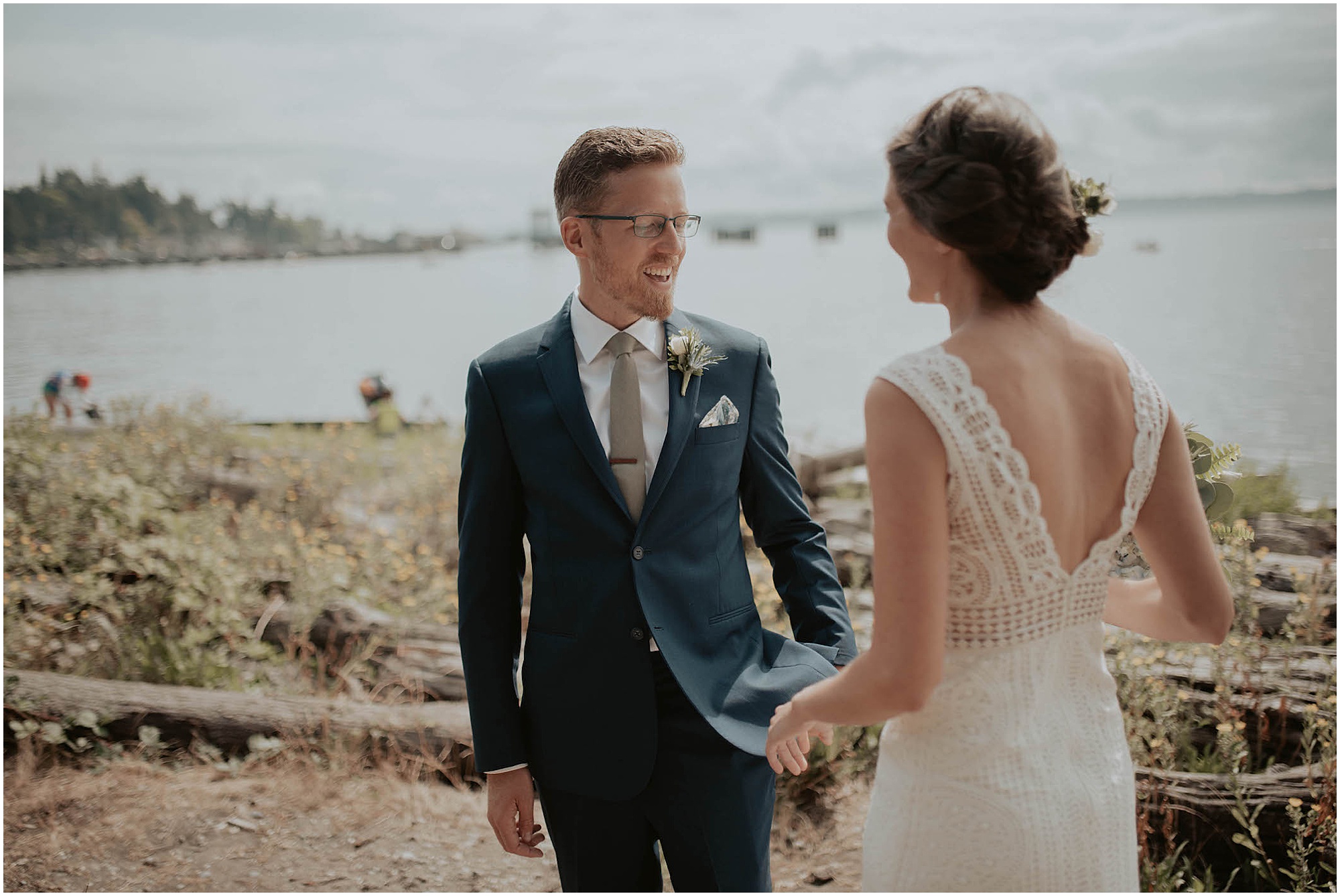 first look with bride and groom