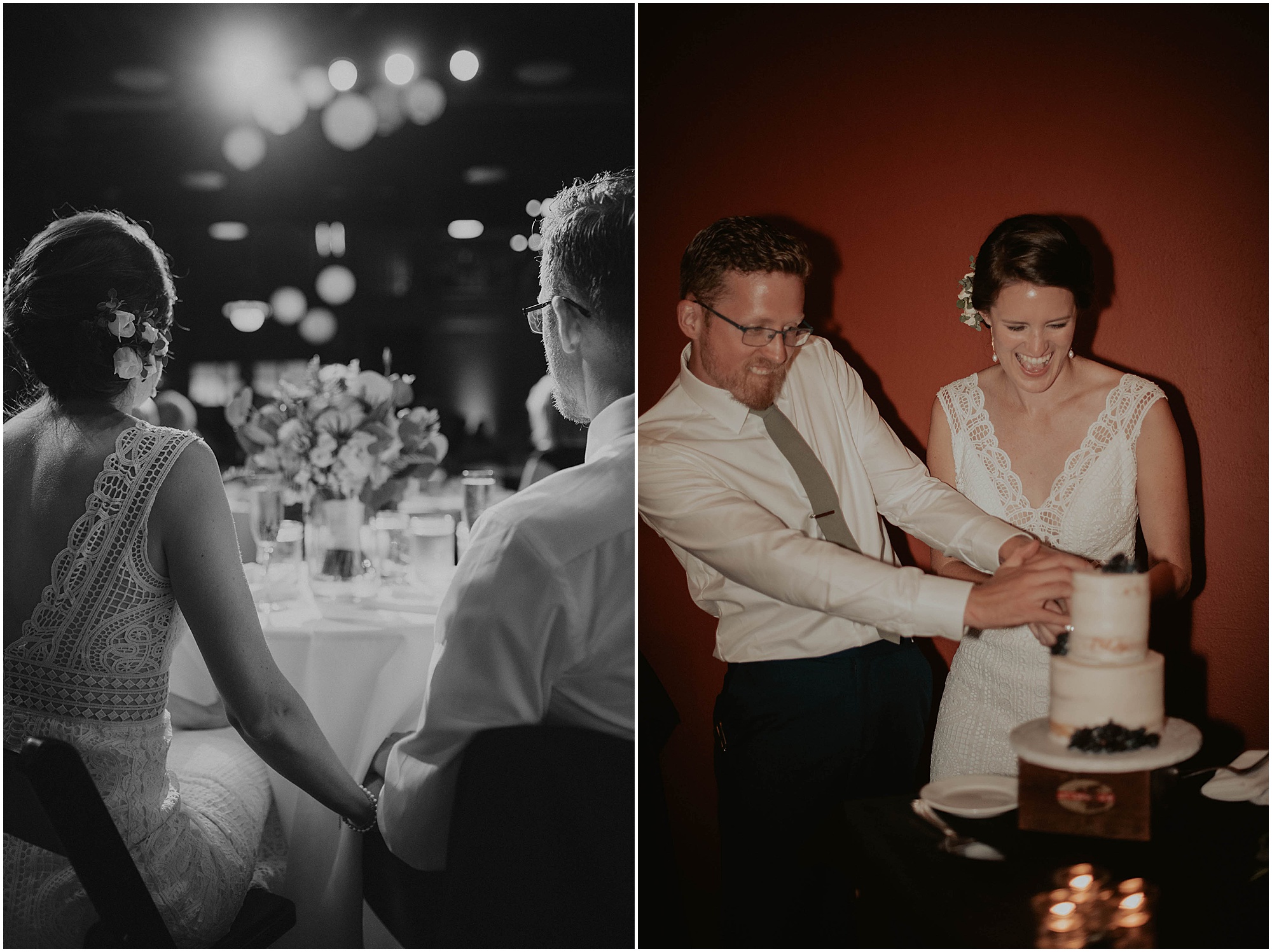 bride and groom cutting their wedding cake