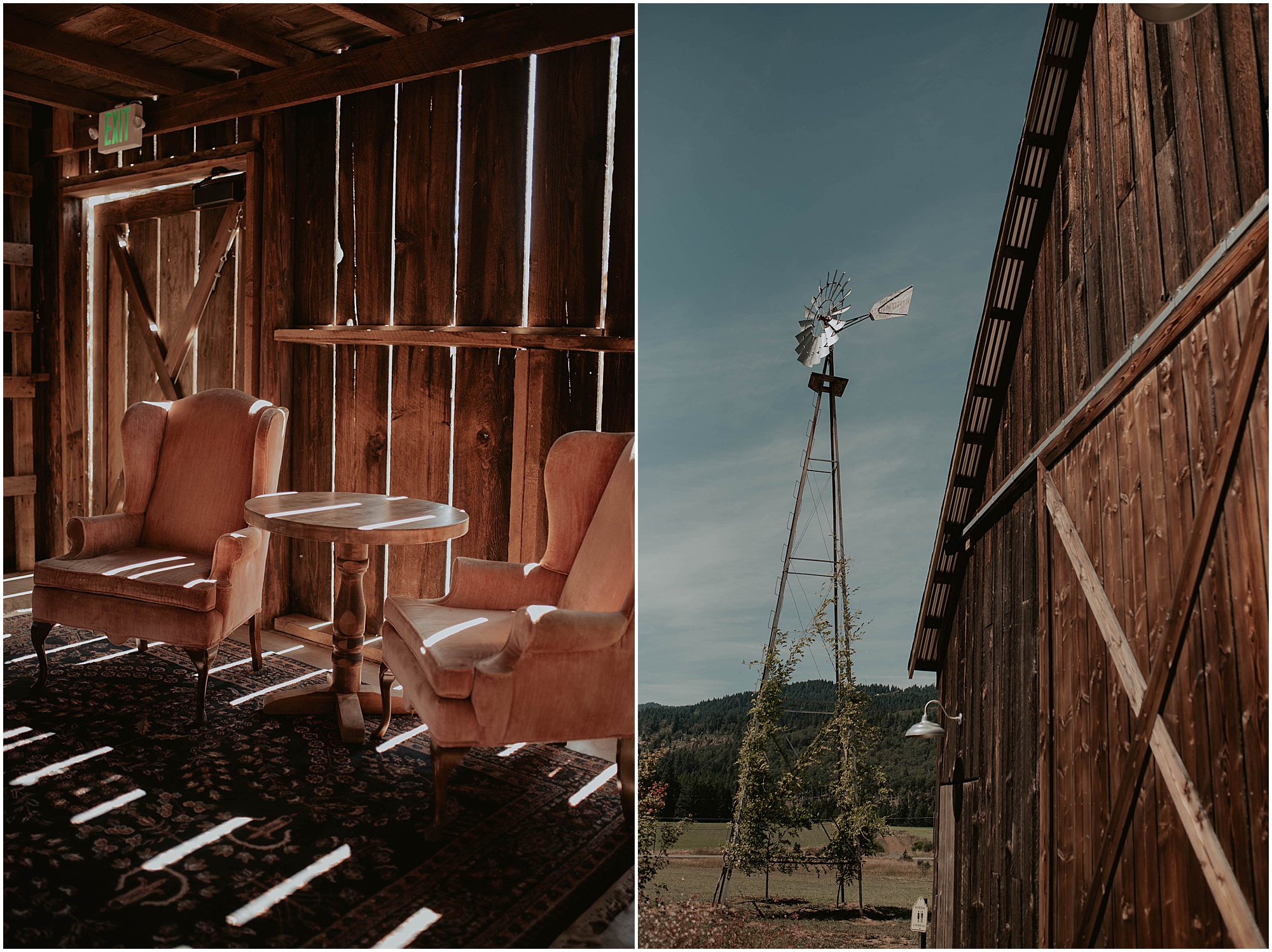 tin roof barn wedding venue, pink velvet chairs, 