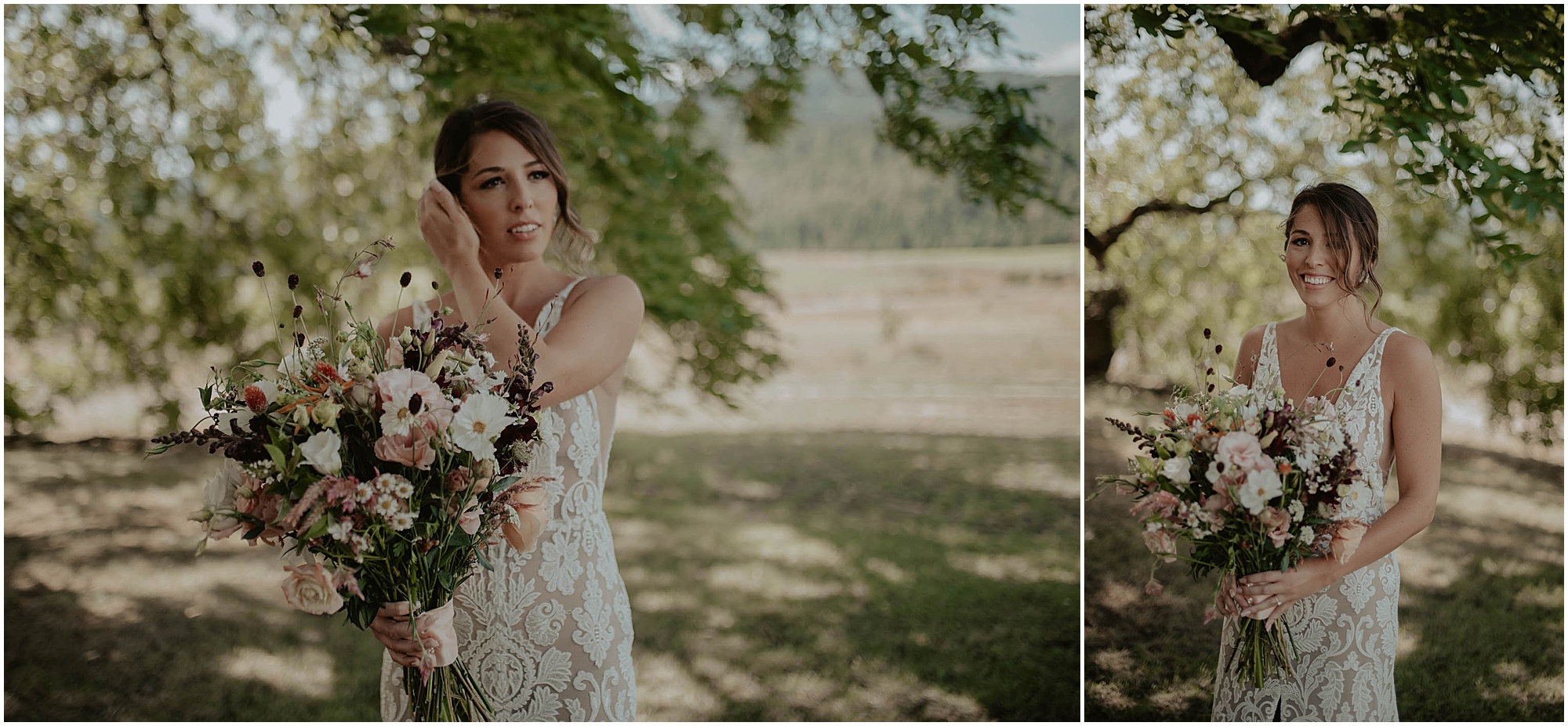 bride and her wedding bouquet, large colorful wedding bouquet,