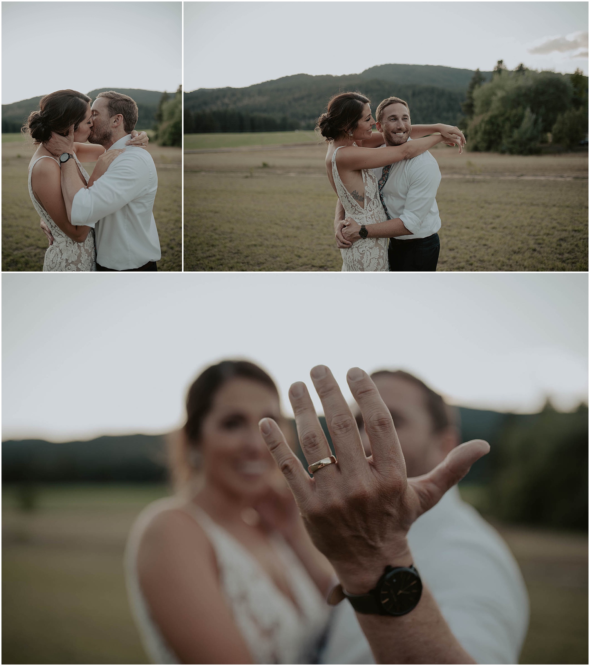 groom wedding ring, bride and groom kissing