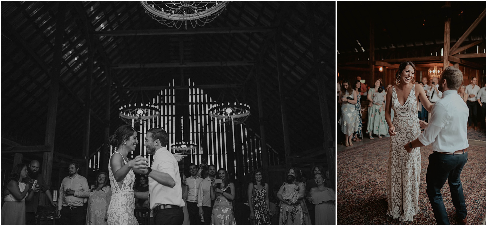 tin roof barn wedding, first dance with bride and groom,