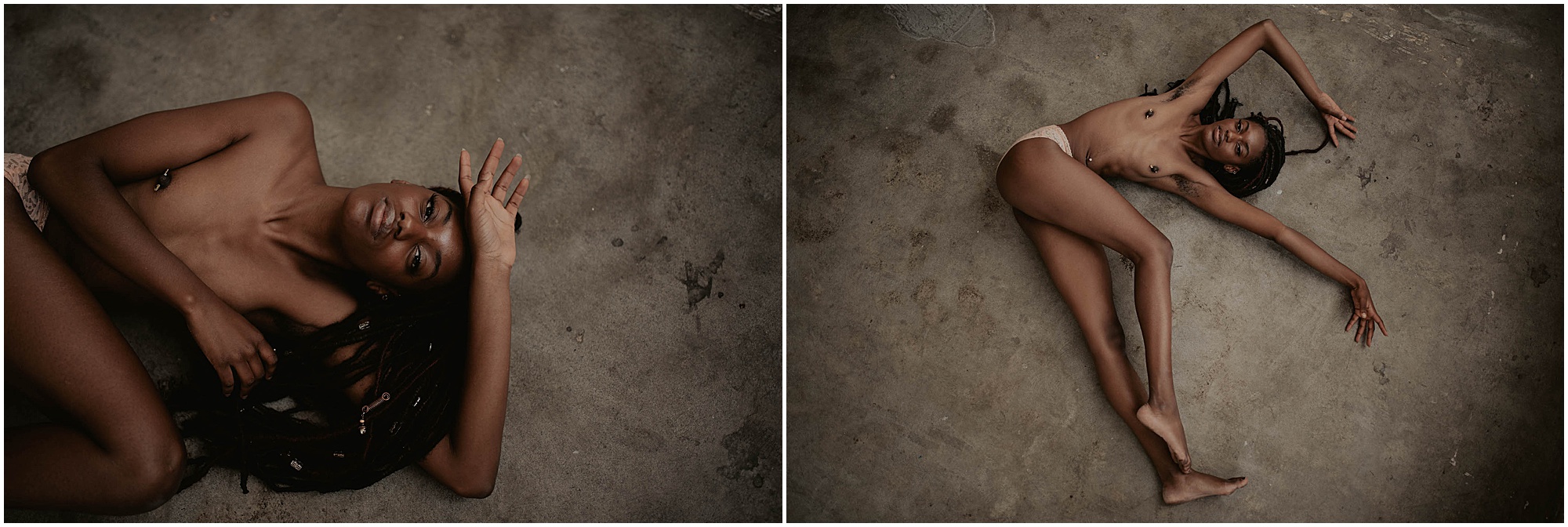 naked woman posing on concrete