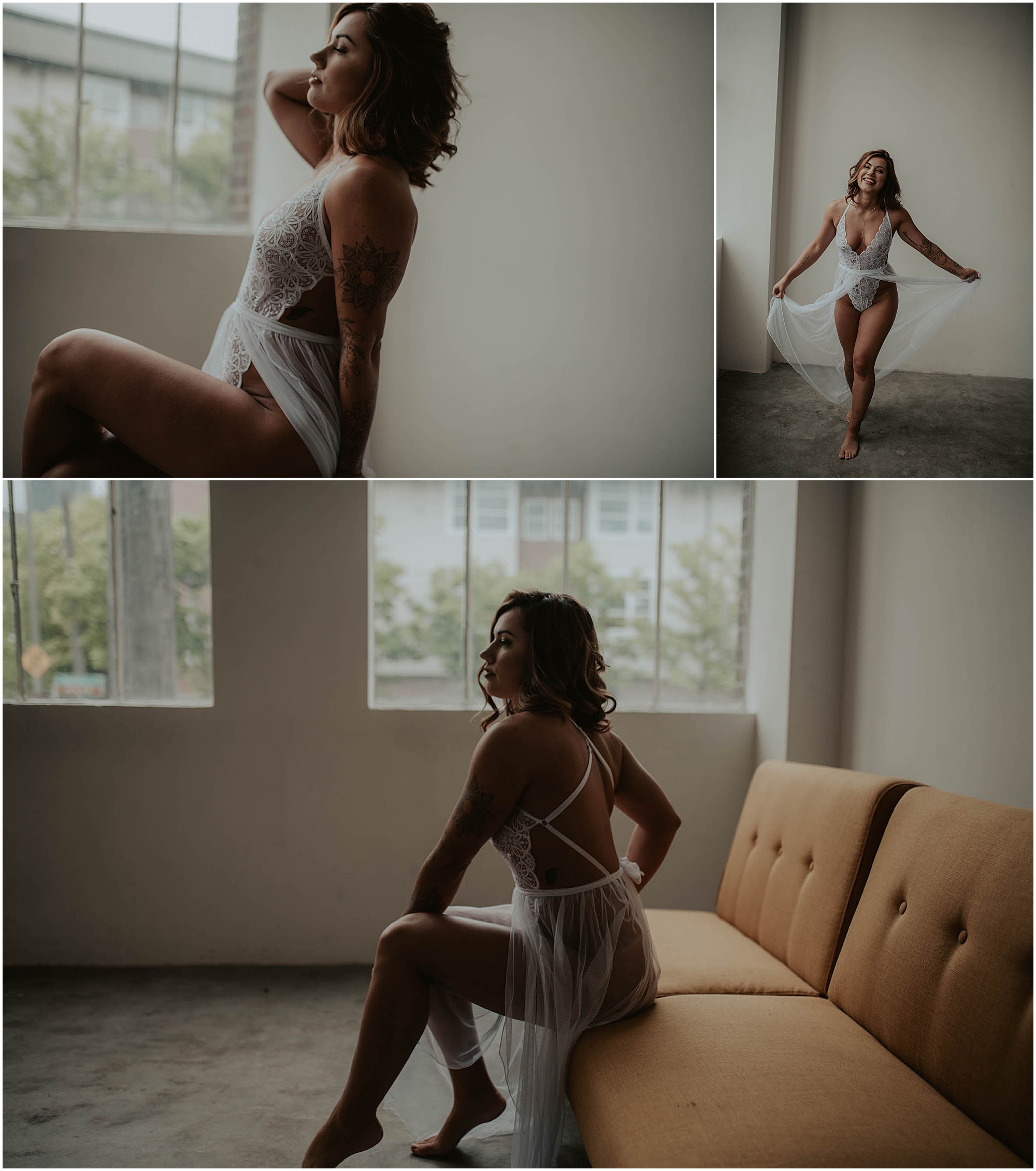 seattle boudoir posing, white lace body suit, 