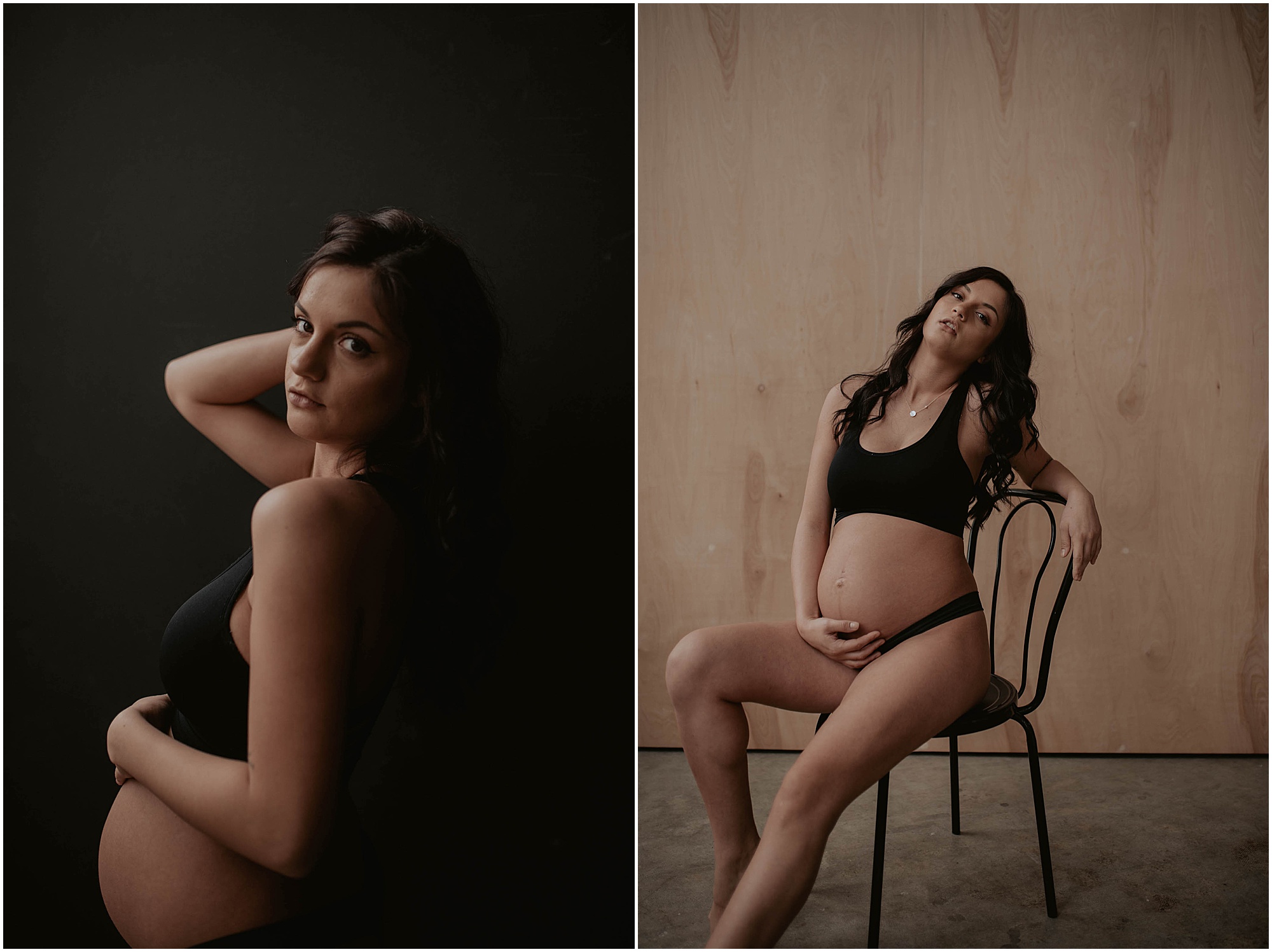 pregnant woman boudoir pose on chair