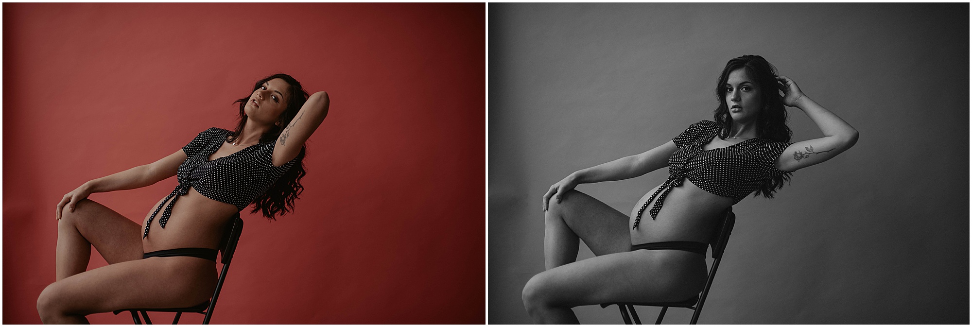 pregnant model posing on chair