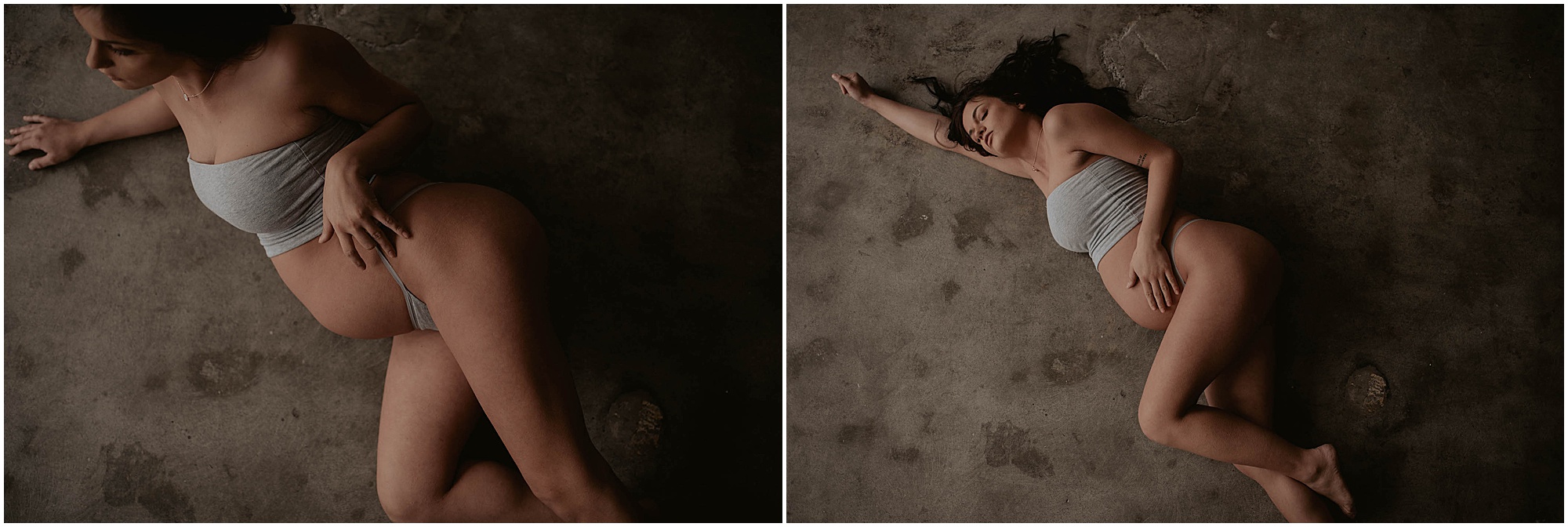 pregnant woman on concrete floor