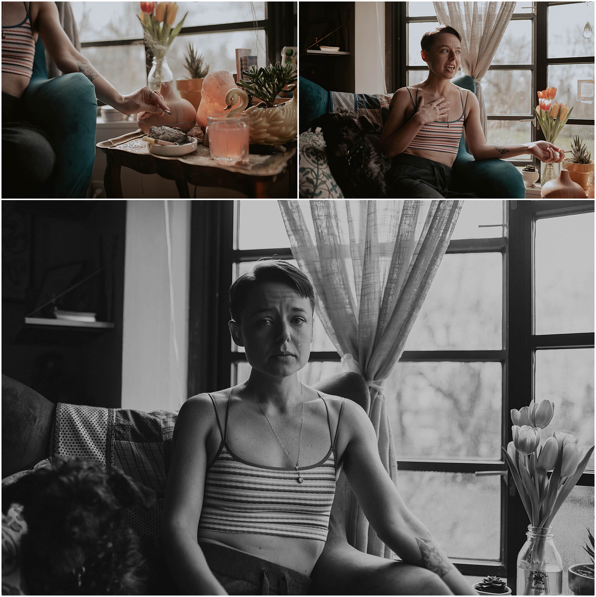 departing seattle, sitting by window in apartment 