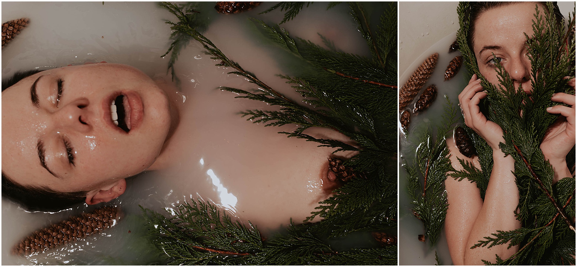 milk bath with greenery