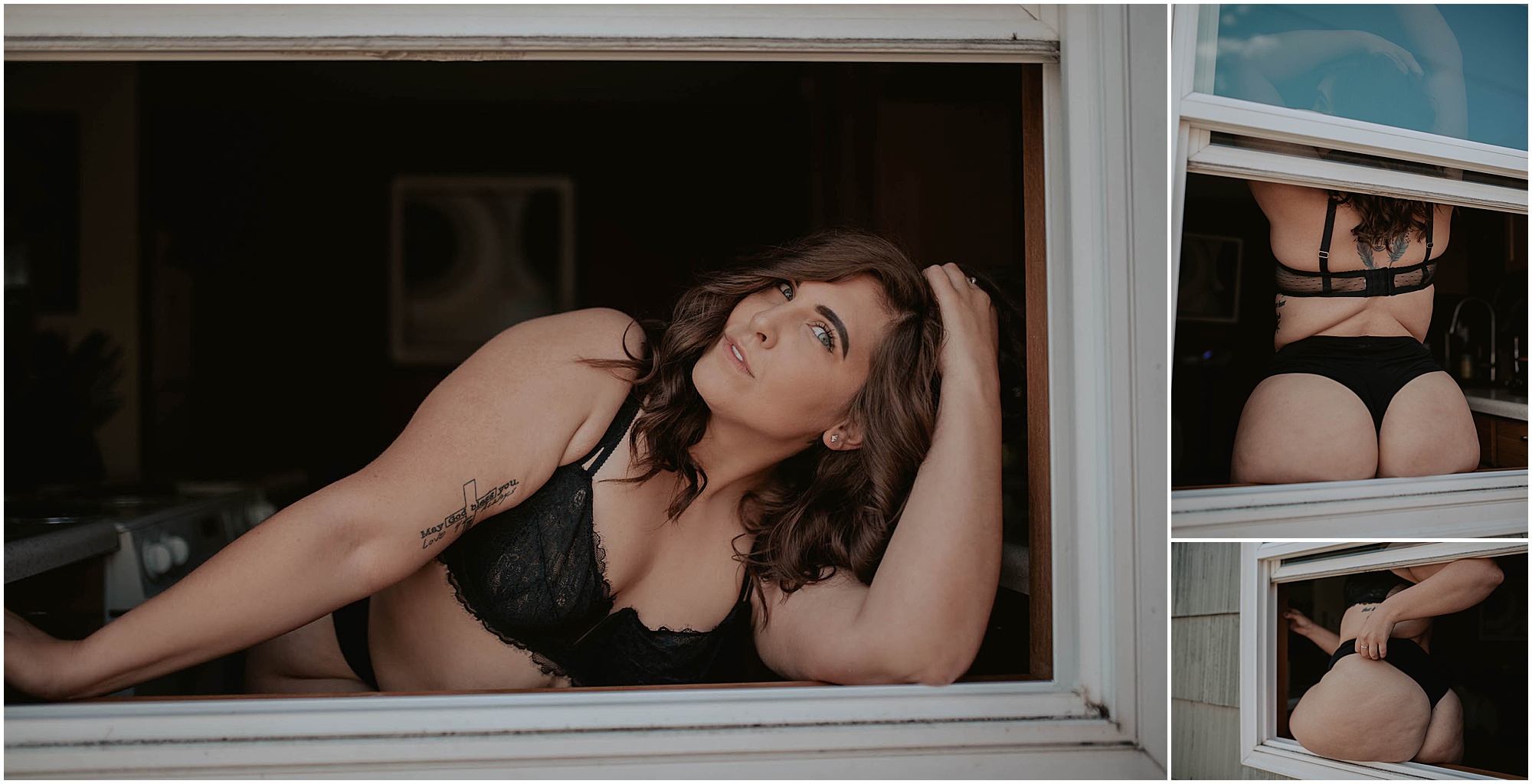 at home boudoir session, butt in window,