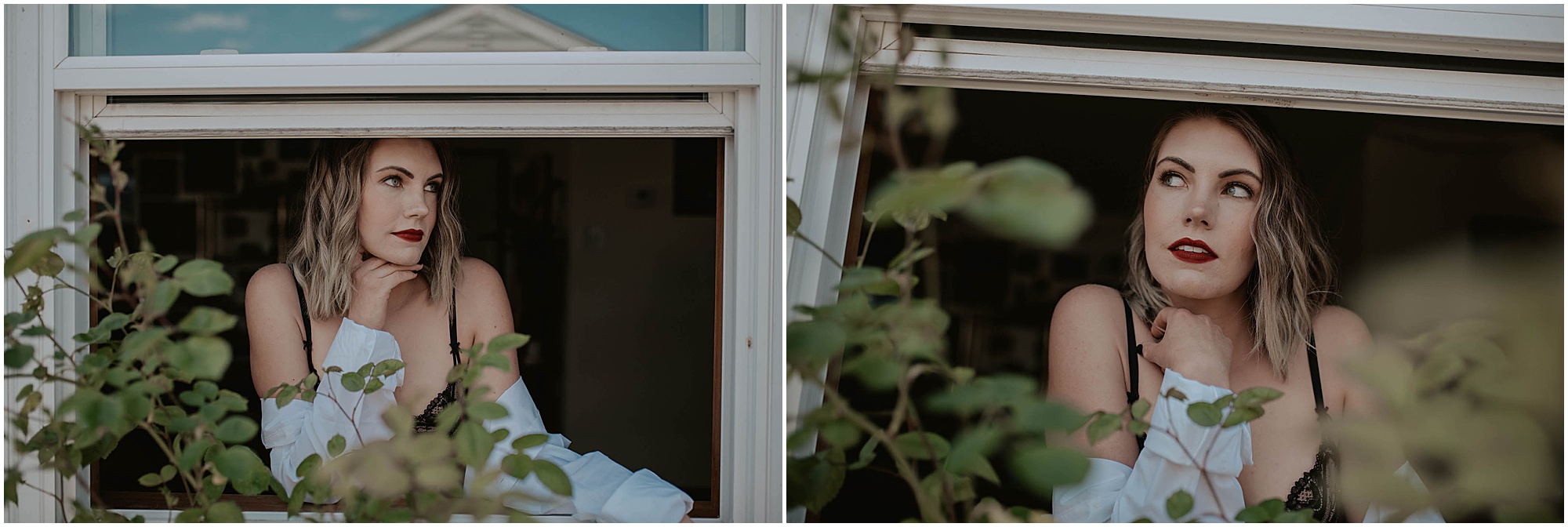 quarantine roommates, boudoir posing in window,