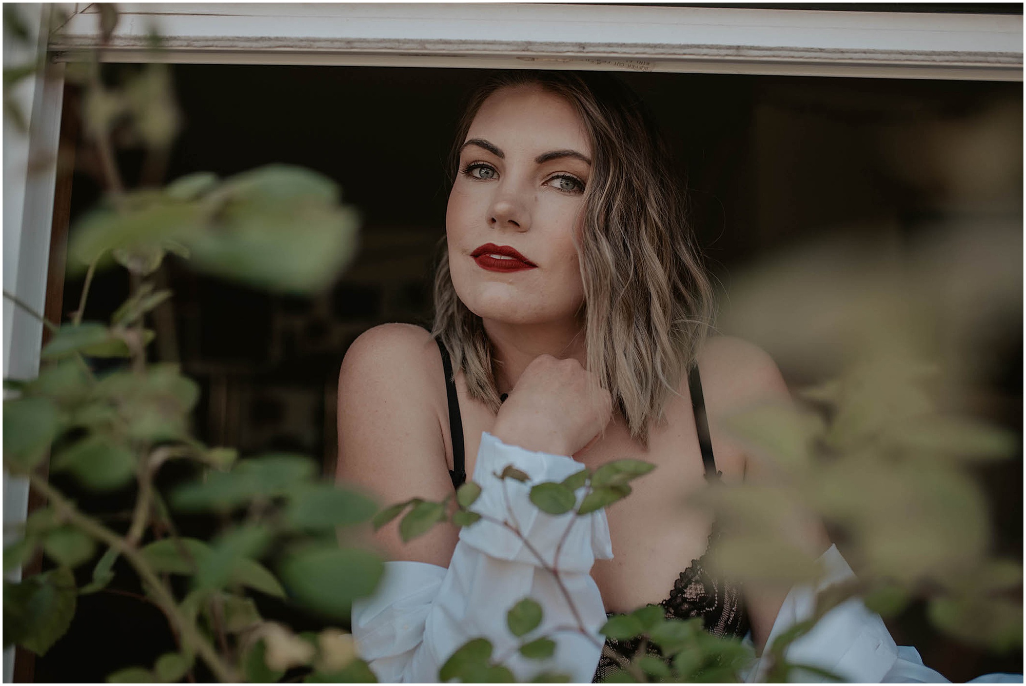 at home boudoir, red lipstick, quarantine, 