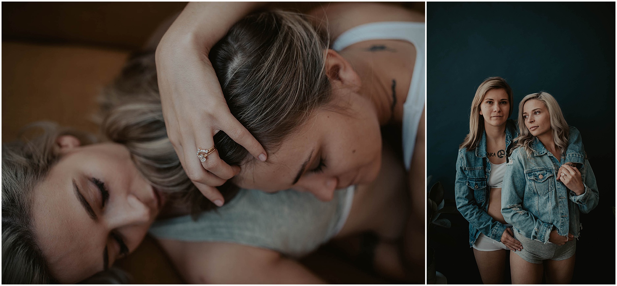 matching denim jackets, gay couples boudoir session