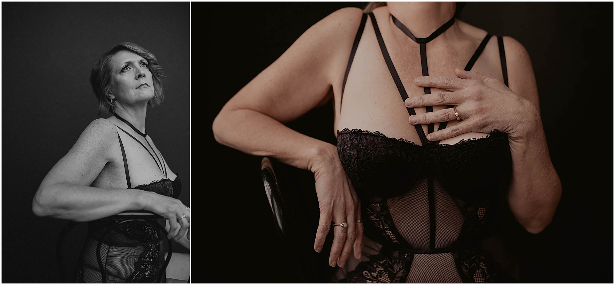 boudoir pose on chair in studio