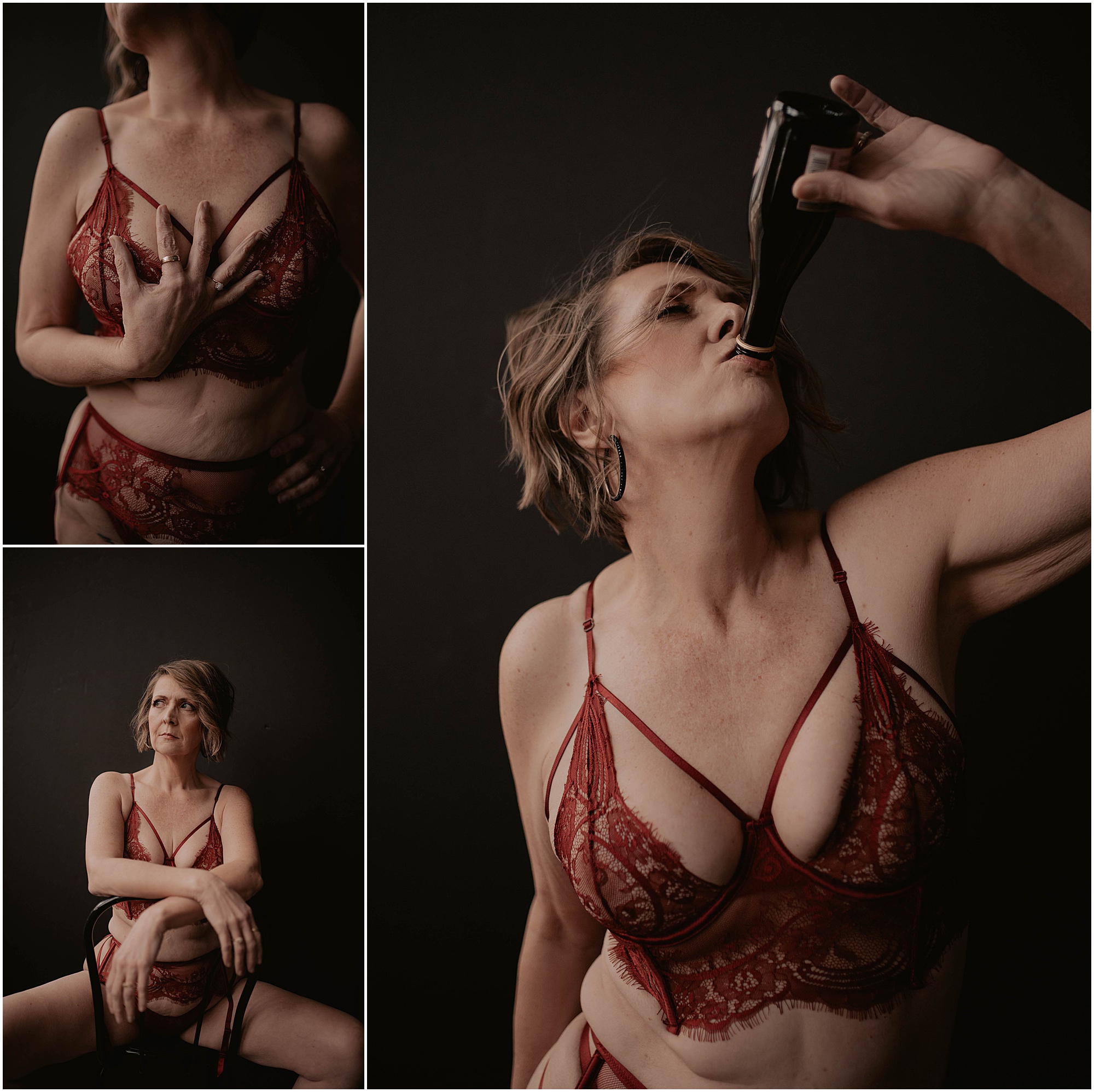 drinking Champagne at boudoir session