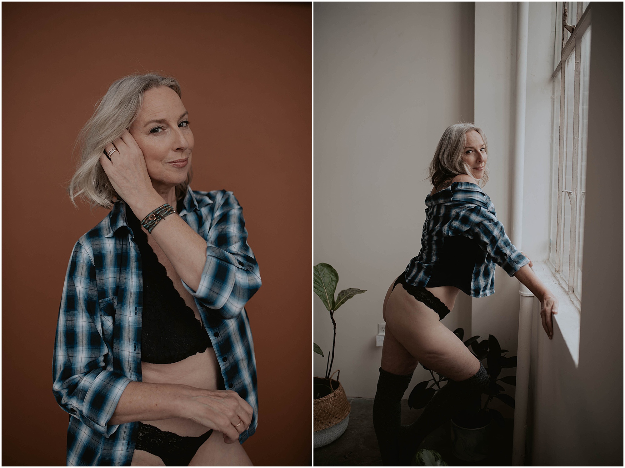 boudoir at any age, seattle studio, flannel, silver fox,