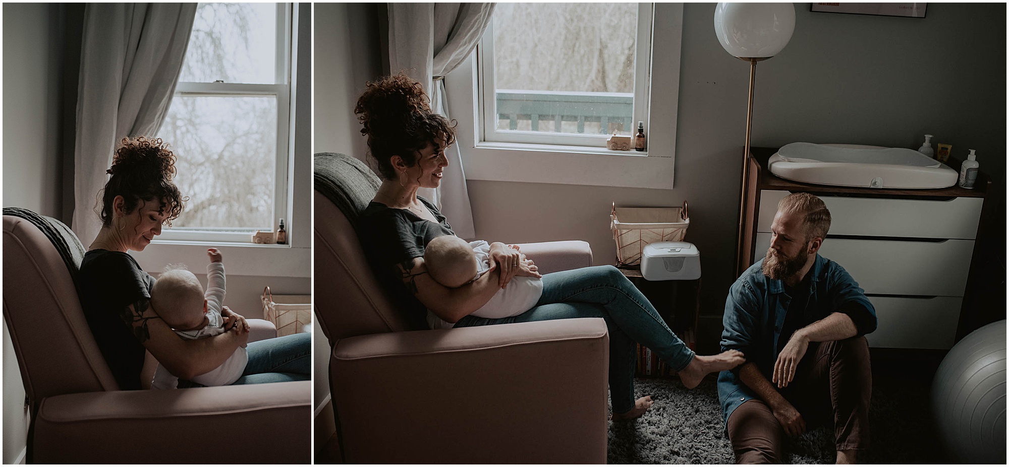 mom and daughter breastfeeding, west seattle home, 