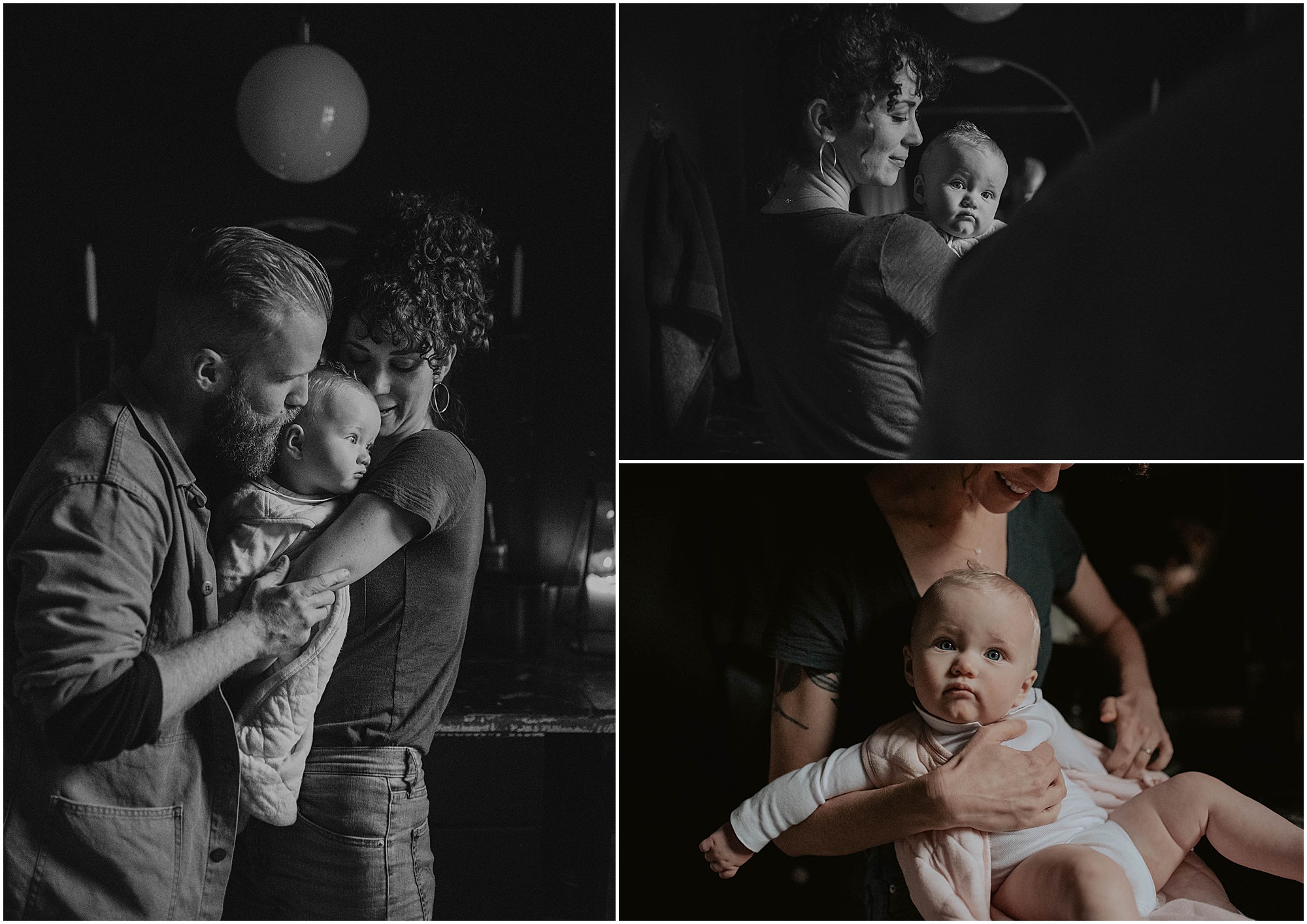family of three, baby girl, at home session,