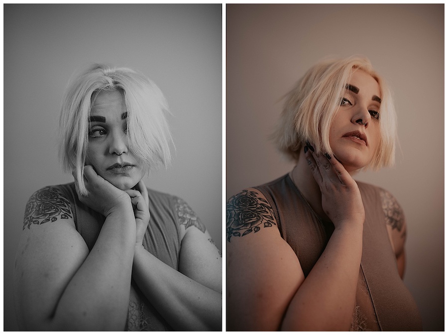 tatted woman boudoir posing