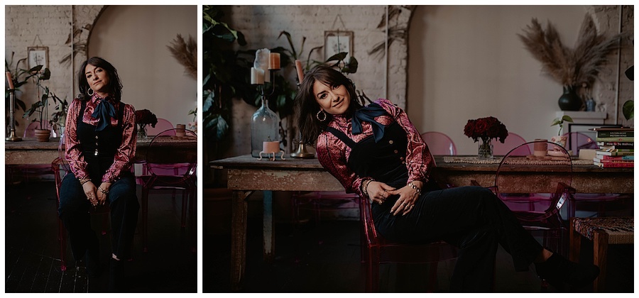 pink dining room chairs, white brick wall seattle loft