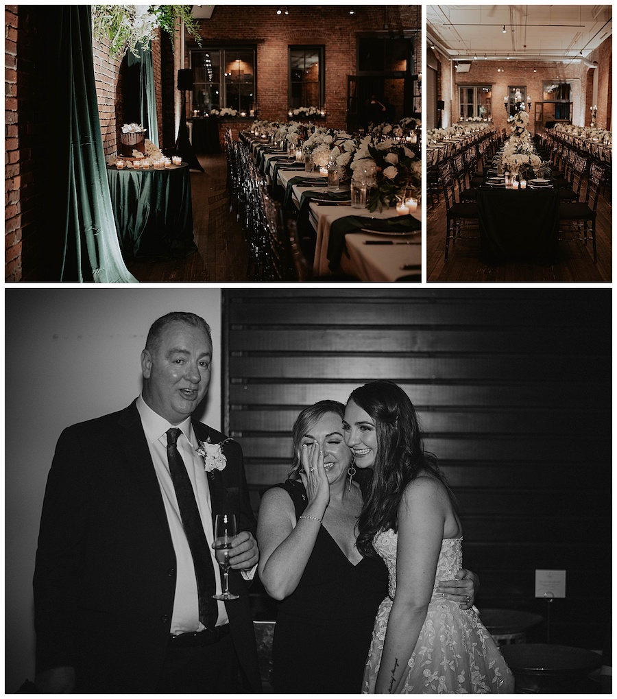 bride reaction to reception decor at wedding at axis pioneer square