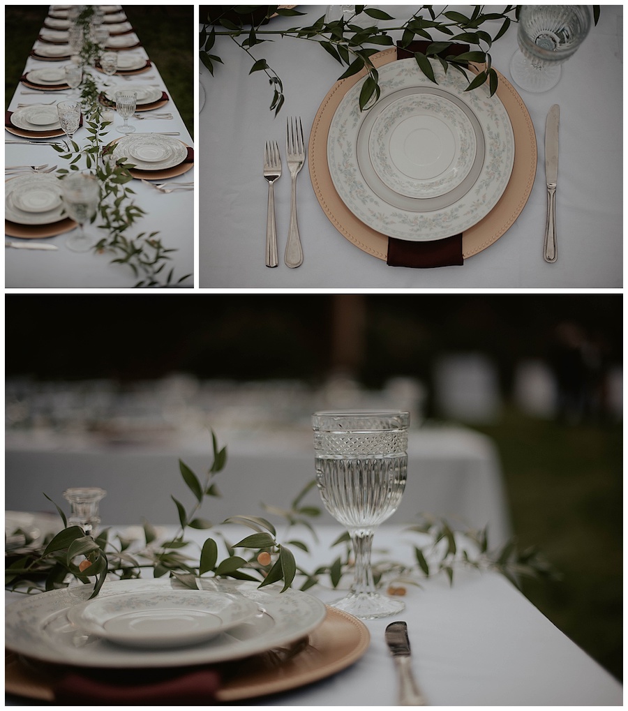 wedding table set up, simple and elegant white and greenery wedding table decor