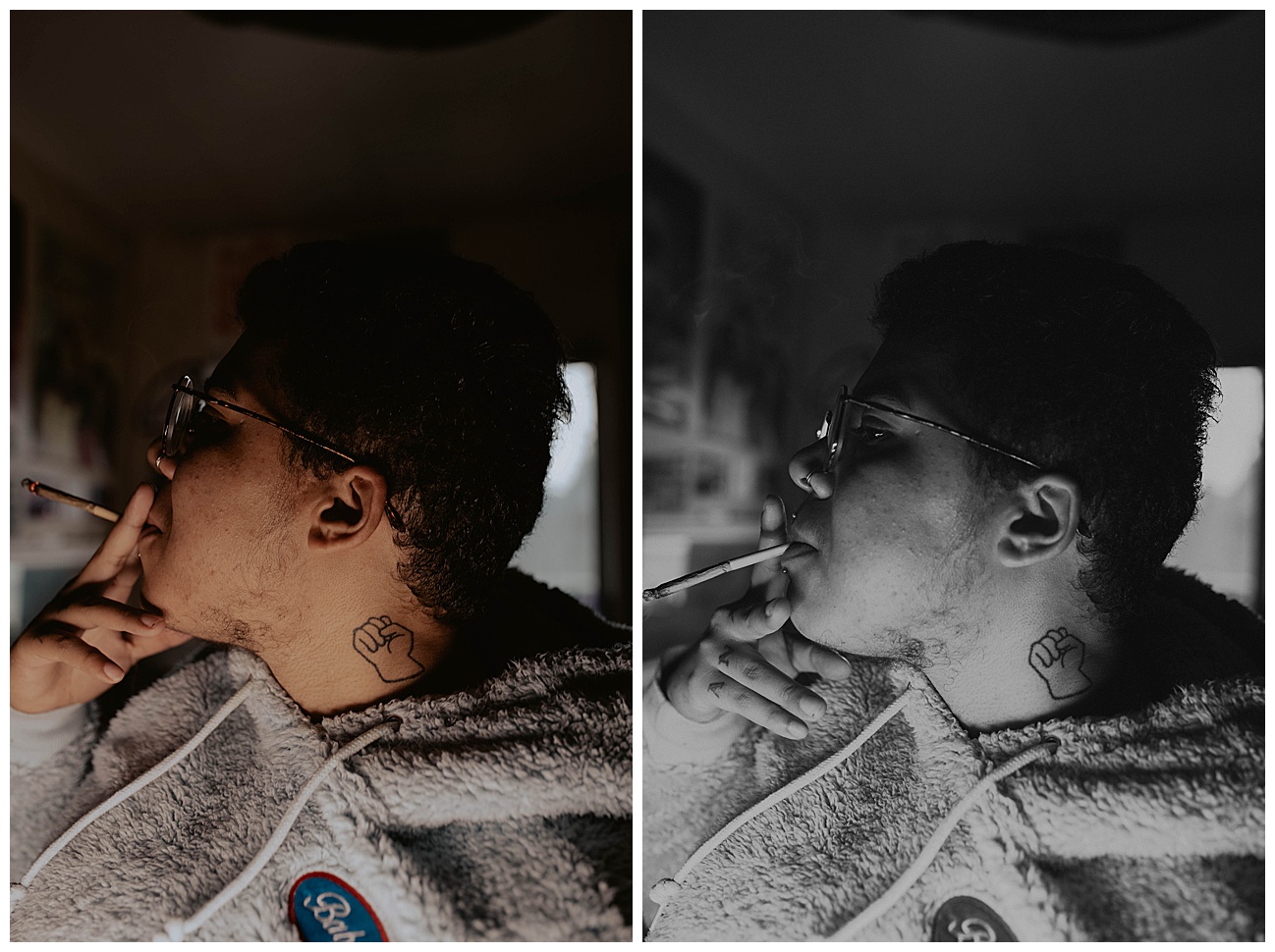 black lives matter tattoo, queer boy smoking joint, 