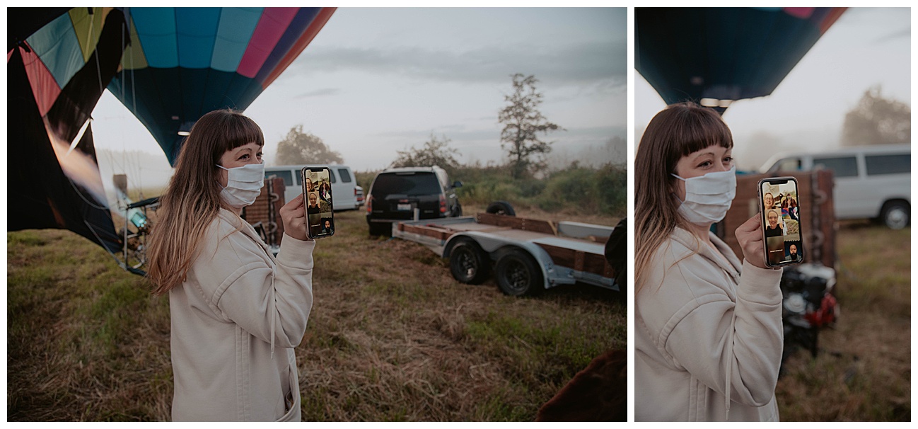 covid safe wedding, family on face time with wedding couple