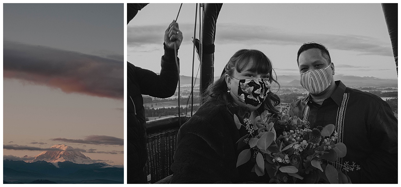 Mt. Rainier hot air balloon wedding photos, sunrise wedding ceremony
