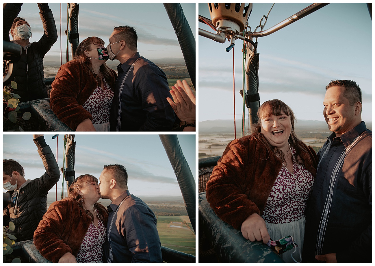 bride and groom first kiss
