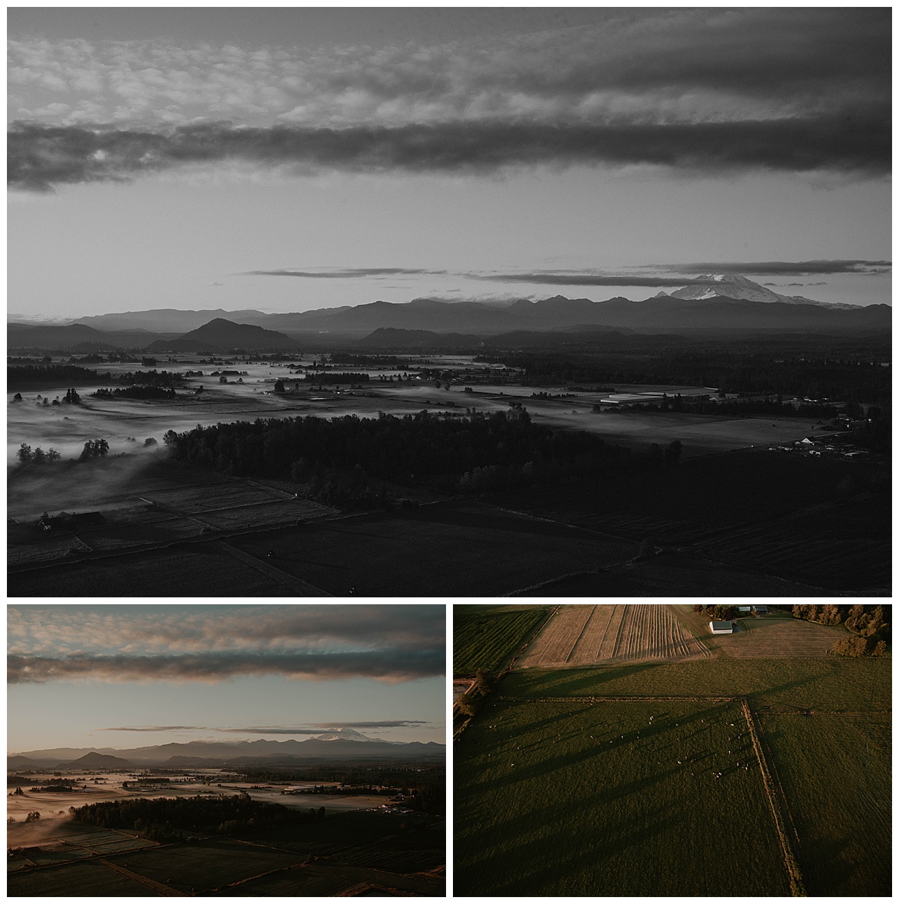 view from hot air balloon, sunrise in washington state