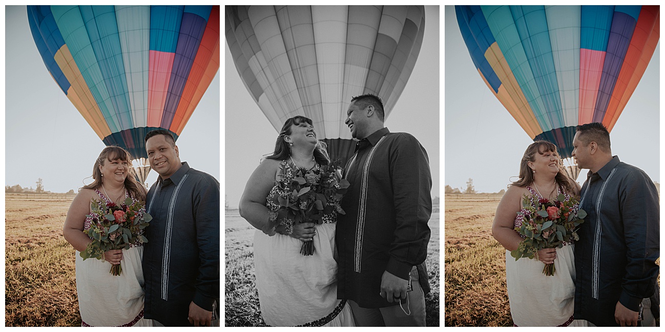 wedding couple with hot air balloon