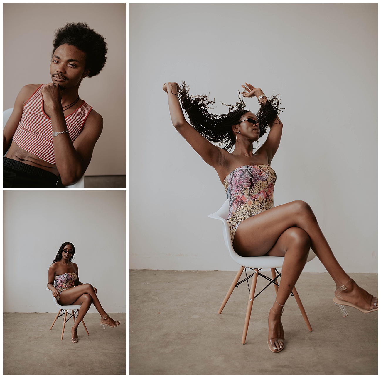 transgender loves sitting on chair in studio